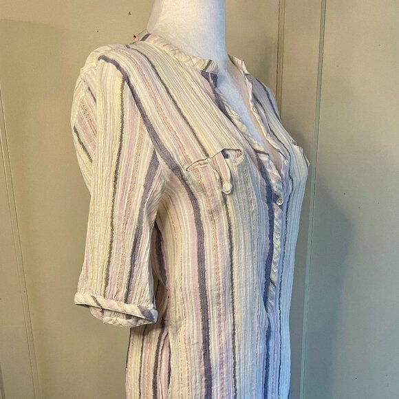 Vintage Diab'less White Blue Pink Gold Striped Tunic Paris - Picture 6 of 14